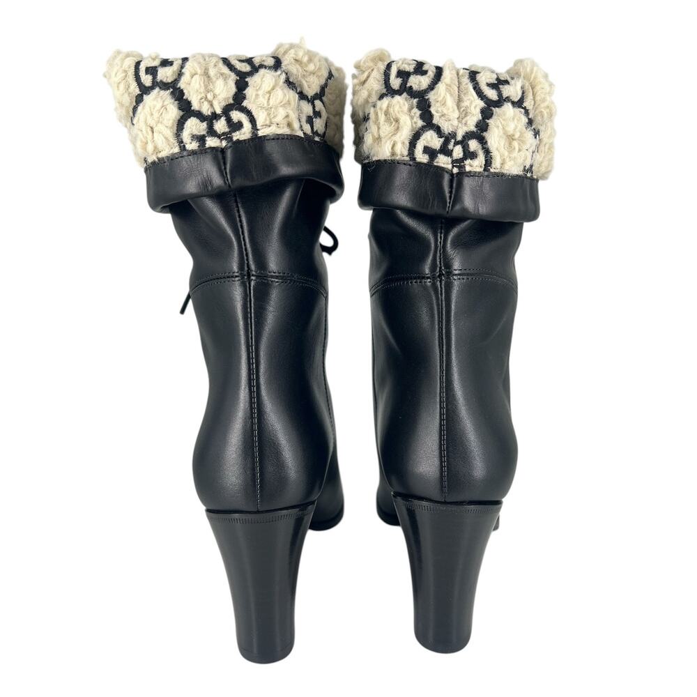 Gucci GG Shearling Leather Fold Over Ankle Boots Nero 37.5 - Picture 12 of 16